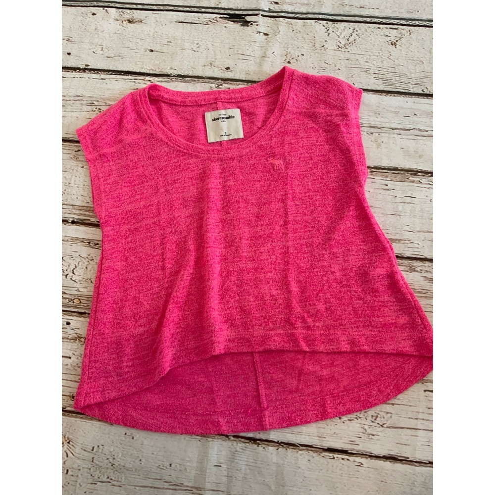 Abercrombie Kids‎ Girls Small Hot Pink Heathered High Low Short Sleeve Moose Top